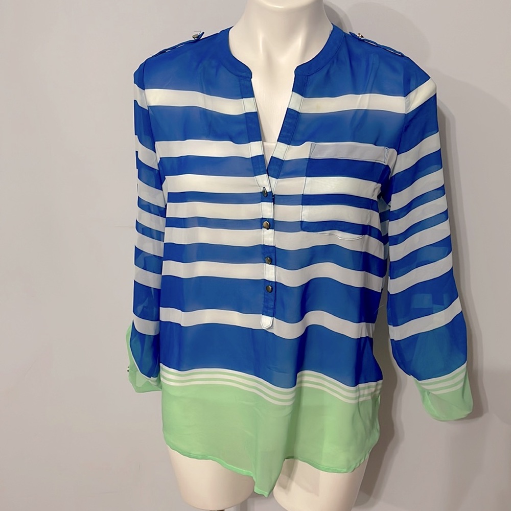 Apt 9 Lightweight Striped Blouse Blue White Green
